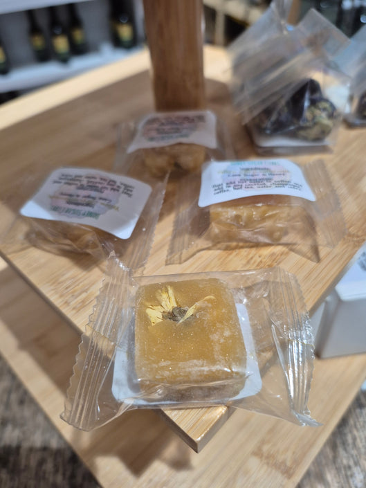 Honey Sugar Cubes with flowers and fruit